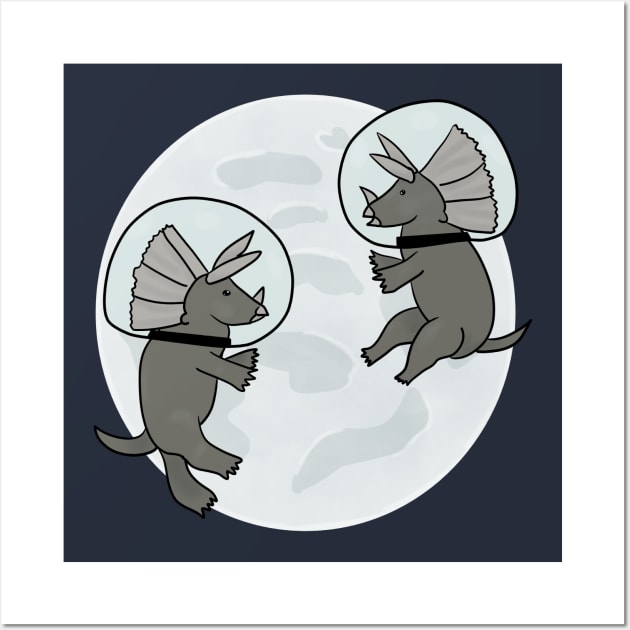 Dinosaurs on the moon Wall Art by Antiope